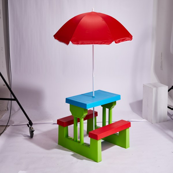 30.7inch 1pc桌子+2pcs凳子 红蓝绿拼色 儿童庭院桌椅套装-2