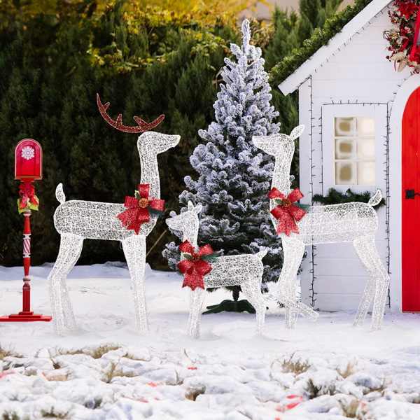 3pcs  4ft  白色麋鹿一家 2D 白灯 网布撒粉 圣诞灯饰麋鹿 4.5V 3.6W 美规-12