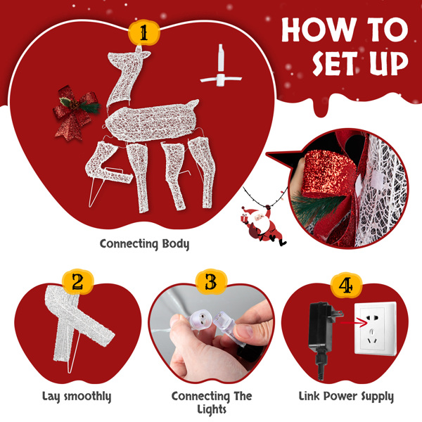 3pcs  4ft  白色麋鹿一家 2D 白灯 网布撒粉 圣诞灯饰麋鹿 4.5V 3.6W 美规-7