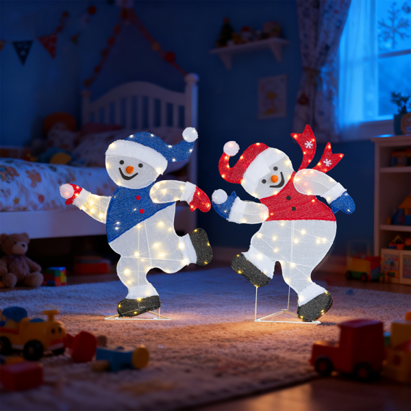 2pcs 3ft 蓝色红色 2D奔跑雪人 蒙布 120皮线灯暖白 圣诞灯饰雪人 4.5V 3.6W 美规-12