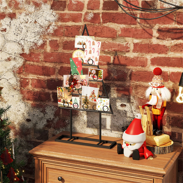 2件套坚固的金属圣诞卡夹-树形，15+21个夹子，2个支架（44.5英寸/30英寸），黑色，家庭/办公室节日展示-11