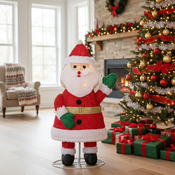 3.3ft  葱布加羊圈绒 挥手圣诞老人 100L暖白皮线灯 伸缩款  庭院圣诞老人装饰 4.5V 3.6W 美规-15