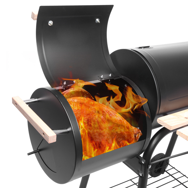 44*25*44in 黑色 双炉带烟囱 油桶形 碳烤炉-30