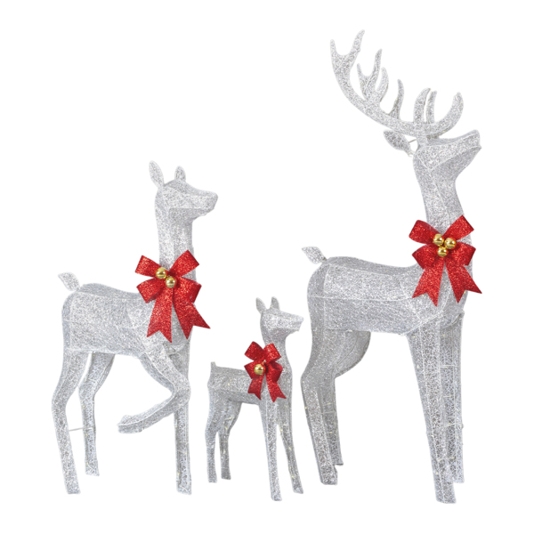 3pcs 5FT  银色 家庭麋鹿 290LED暖白灯 闪粉网纹布 圣诞灯饰麋鹿 30V 6W-14