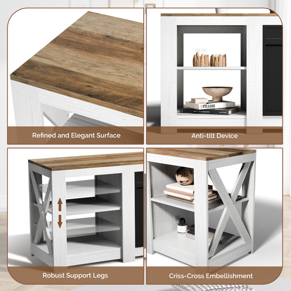 58寸水洗白色柜体+棕色台面双面交叉壁炉柜 147.3*40*60 18寸壁炉芯-4