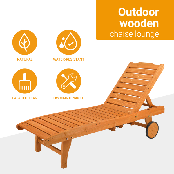  杉木 带轮带抽屉 两档调节 庭院木躺床 183*58*36.5cm 原木色 户外庭院 N001-2