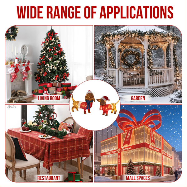 2pcs  30in 28in 棕色 腊肠狗组合 葱布 115L暖白皮线灯   圣诞灯饰经典元素 4.5V 3.6W 美规-11