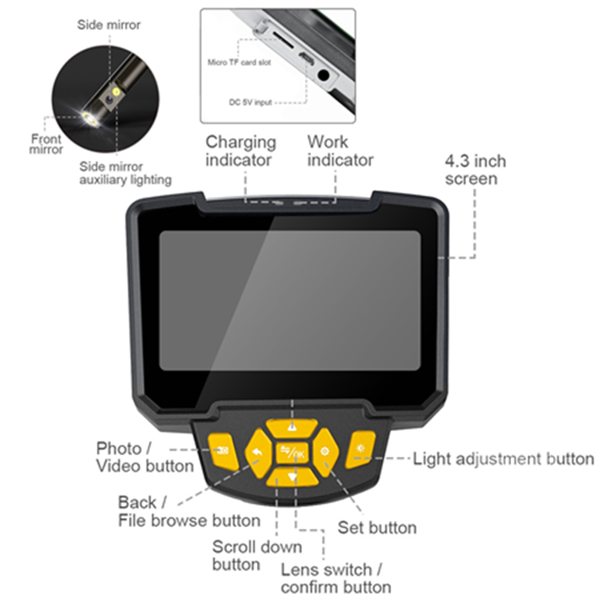 手持工业带屏内窥镜 4.3寸 8mm 双镜头 32G内存卡 10米（带锂电池）-3