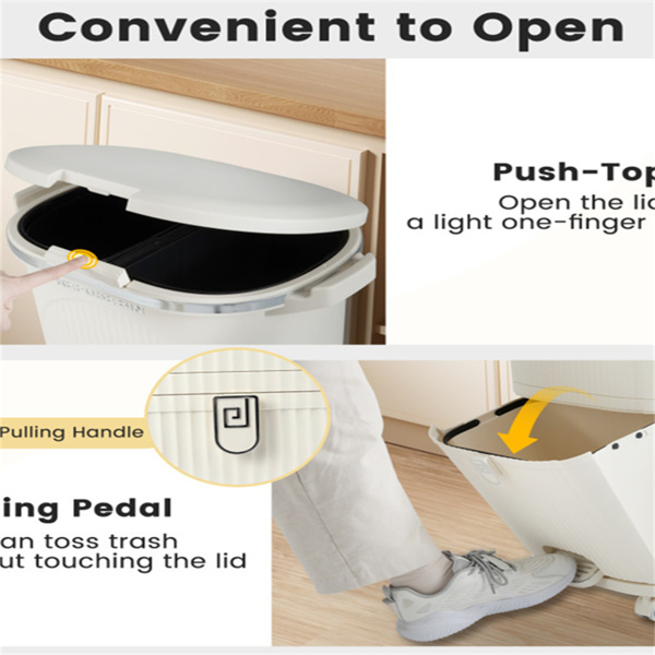 10加仑带盖厨房垃圾桶和2个可拆卸桶，2个隔间，PP材料，17" x 11.5" x 29.5"-7