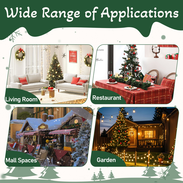 6ft 绿色 五层圣诞树 伸缩款 撒粉网布 200L暖白皮线灯 圣诞树灯装饰 30V 3.6W 美规-11