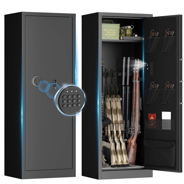 大型重型枪支保险箱，适用于步枪和手枪 - 55.2 英寸枪支安全柜，配有电子锁、LED 灯和可拆卸搁板不支持Self-Pick Up-1