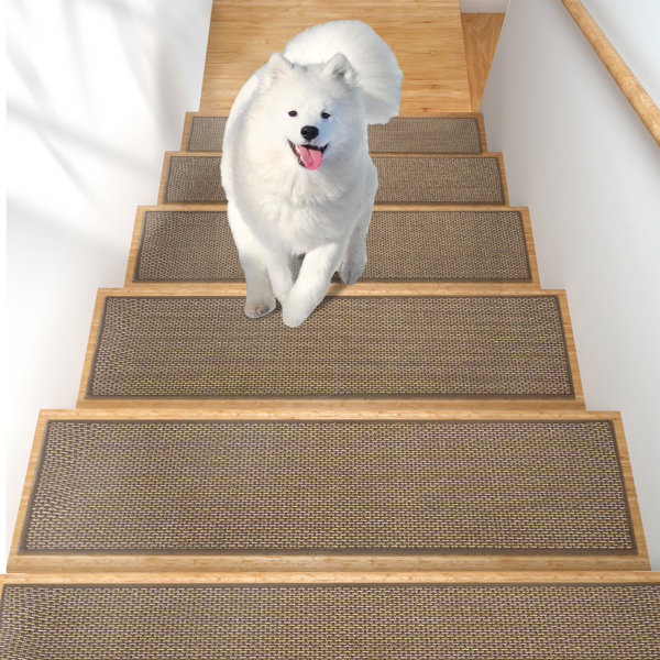 15片装亚麻防滑楼梯垫 宠物静音台阶垫 背胶固定老人防滑踏步贴 30x8英寸可裁剪楼梯条 四季通用防滑垫 可水洗缓冲护梯贴（周末不发货）-6