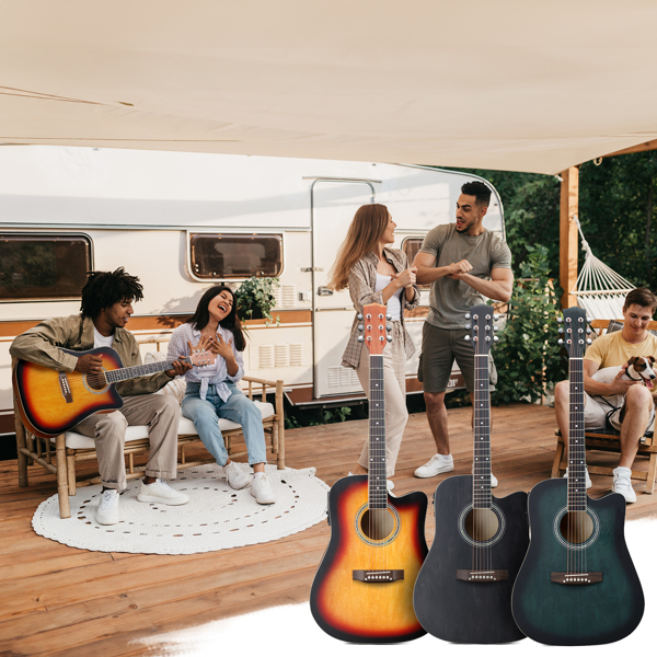 【亚马逊禁售】KMA101 41in 缺角调音EQ 椴木 带音箱 民谣吉他 擦色日落色-11