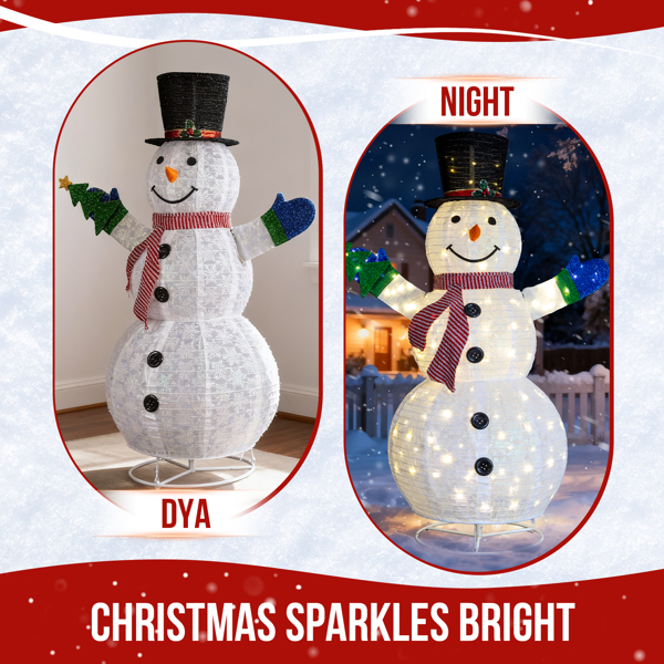 5.7ft 白色 手拿小树雪人 雪花闪粉布 200L暖白皮线灯 伸缩款 圣诞灯饰雪人 30V 3.6W 美规-7