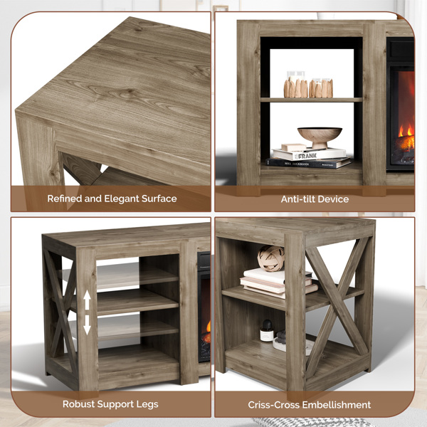 58寸灰古橡木色双面交叉壁炉柜 149*40*60cm 18寸壁炉芯-3