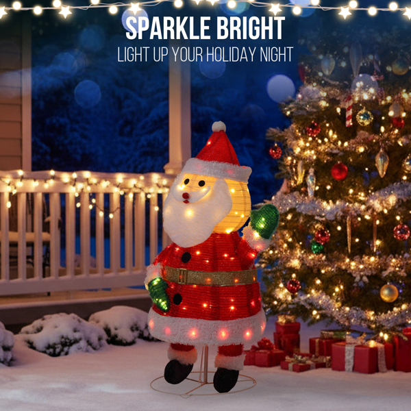 3.3ft  葱布加羊圈绒 挥手圣诞老人 100L暖白皮线灯 伸缩款  庭院圣诞老人装饰 4.5V 3.6W 美规-14