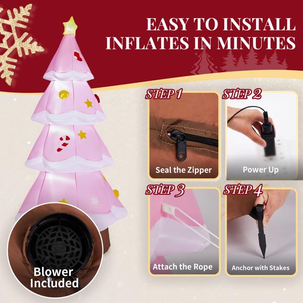 7.2FT 粉色圣诞树 3颗LED加1RGB灯 210D涤纶 圣诞充气装饰 12V 12V,1000mA 英规-5