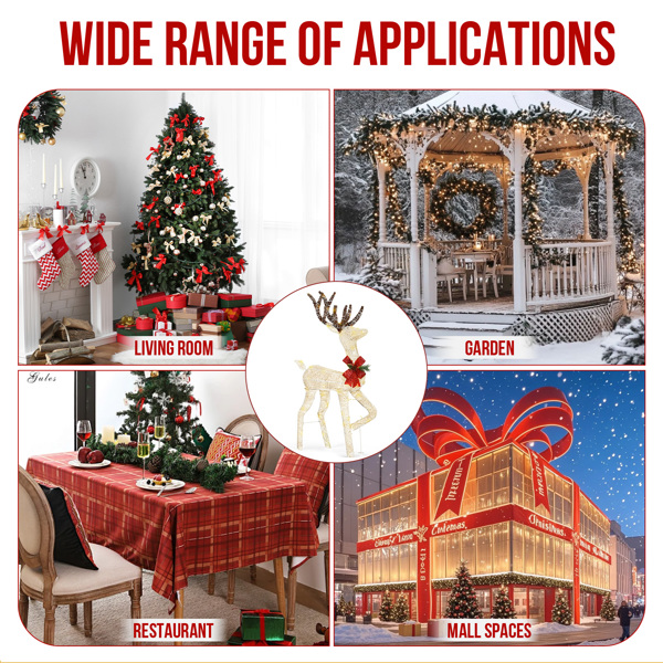 4ft  白色 单只鹿 棉线撒粉 90LED 暖白灯 圣诞灯饰麋鹿 31V 3.6W 英国-12