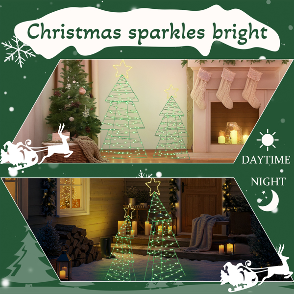 2pcs 4FT 3FT 绿色 圣诞树 2D 150L皮线灯绿光加铜丝灯暖白  电池盒 圣诞树灯装饰-10