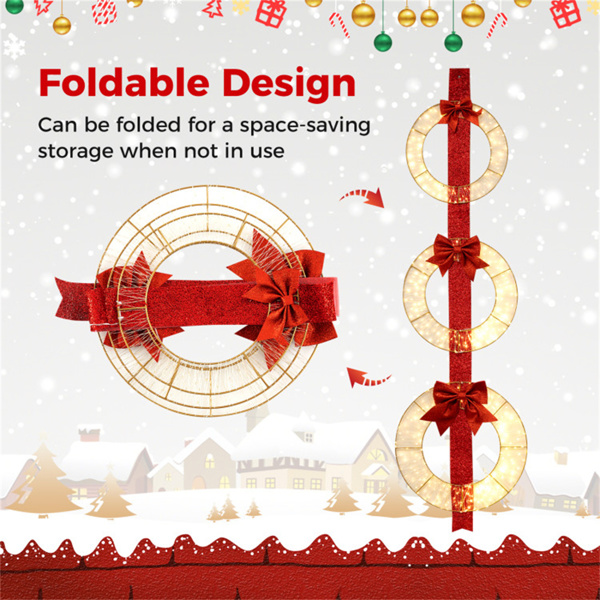 圣诞花环套装：3个节日花环，带450个LED，红丝带，IP44防风雨，无需组装，用于室内/室外装饰-7