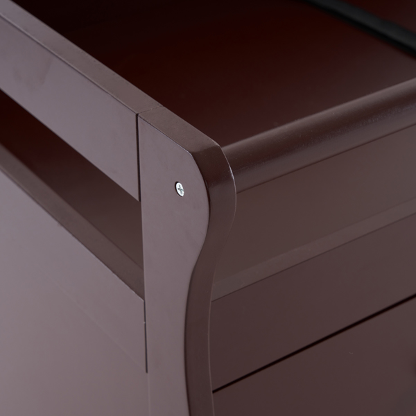 棕色 油漆面 密度板 三层抽屉 90.5*58*92cm 儿童木床 带安全带 换尿布台 婴儿-30