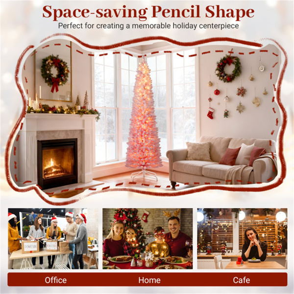 7英尺粉色铅笔圣诞树，527个雪花头，180个暖白色LED（8种模式），带阻燃PVC-10