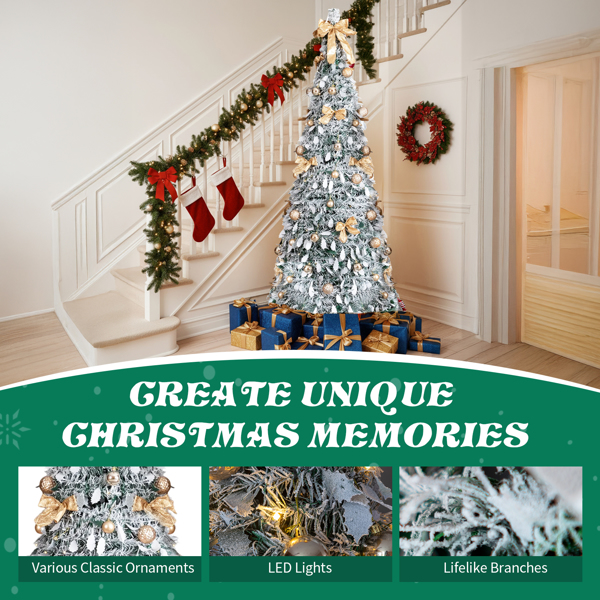 7ft 绿色植绒 伸缩圣诞树 PVC 170暖白灯8模式  带金色配饰 圣诞树 30V 3.6W 美规-13