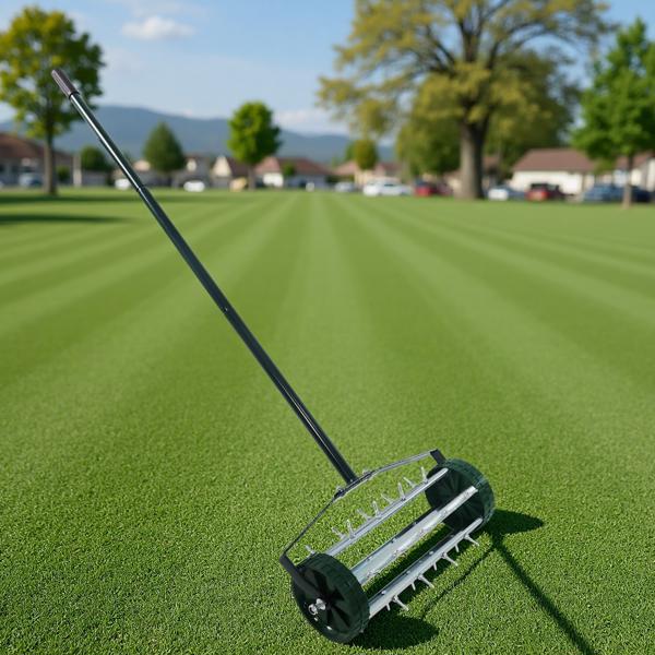 重型滚动草坪打孔机，旋转推齿草坪打孔机，带 3 件长钢手柄的尖刺土壤草坪打孔机园艺工具，用于花园庭院草坪维护，花园庭院旋转推--不支持self-pick up-9