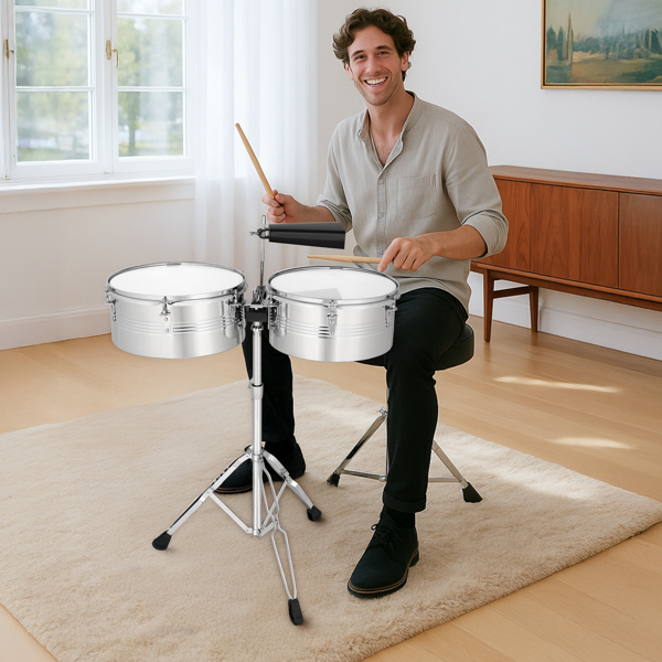 13in*14in 2鼓牛铃 不锈钢 天巴鼓 银色（电镀）-8