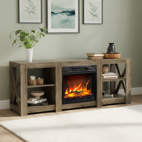 58寸灰古橡木色双面交叉壁炉柜 149*40*60cm 18寸壁炉芯-7