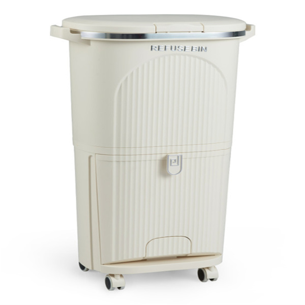 10加仑带盖厨房垃圾桶和2个可拆卸桶，2个隔间，PP材料，17" x 11.5" x 29.5"-1