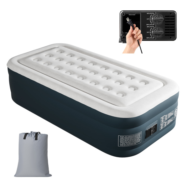 75*39*18in 植绒床面 PVC围带&底部 灰白色+深灰色 野营床垫 充气 带收纳袋 圆孔 美规插头 100kg-3