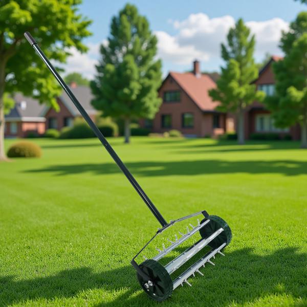 重型滚动草坪打孔机，旋转推齿草坪打孔机，带 3 件长钢手柄的尖刺土壤草坪打孔机园艺工具，用于花园庭院草坪维护，花园庭院旋转推--不支持self-pick up-8