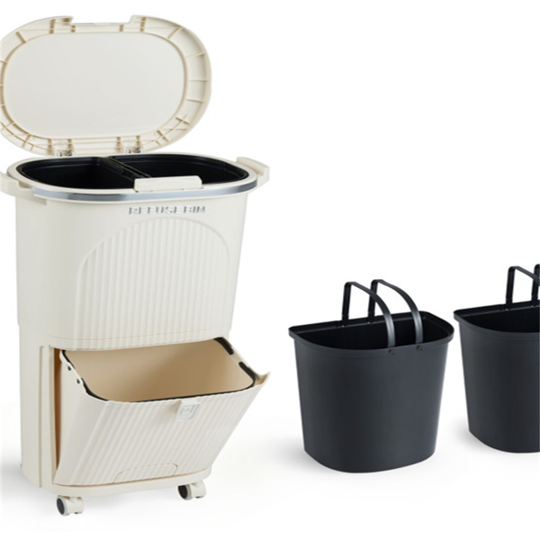 10加仑带盖厨房垃圾桶和2个可拆卸桶，2个隔间，PP材料，17" x 11.5" x 29.5"-2