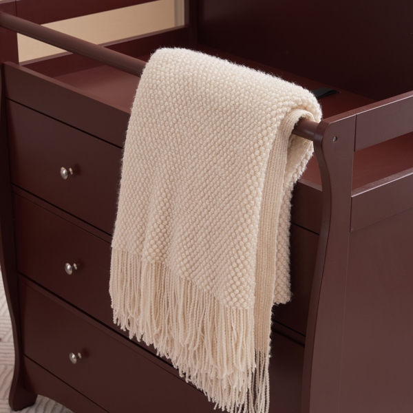 棕色 油漆面 密度板 三层抽屉 90.5*58*92cm 儿童木床 带安全带 换尿布台 婴儿-14