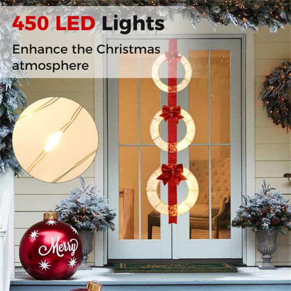 圣诞花环套装：3个节日花环，带450个LED，红丝带，IP44防风雨，无需组装，用于室内/室外装饰-6