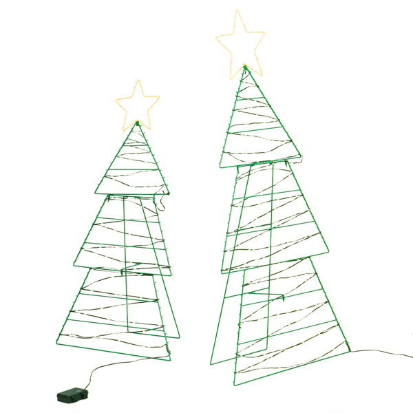 2pcs 4FT 3FT 绿色 圣诞树 2D 150L皮线灯绿光加铜丝灯暖白  电池盒 圣诞树灯装饰-14