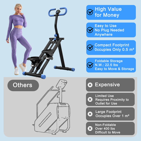 带阻力的楼梯踏步机，家用升级版垂直登山健身器，全身锻炼，带稳定框架和可调节把手的登山健身器材 - 黑蓝色--不支持self-pick up-15