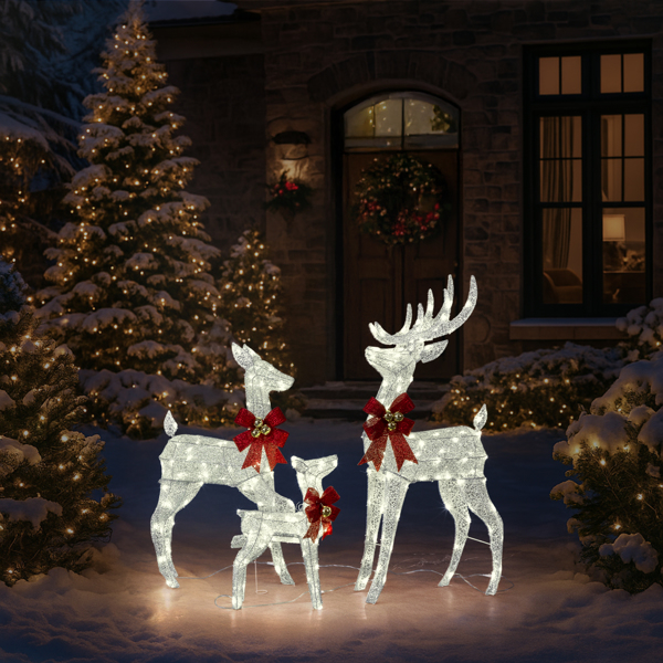 3pcs 4FT  银色 家庭麋鹿 210LED暖白灯 闪粉网纹布 圣诞灯饰麋鹿 30V 3.6W-8