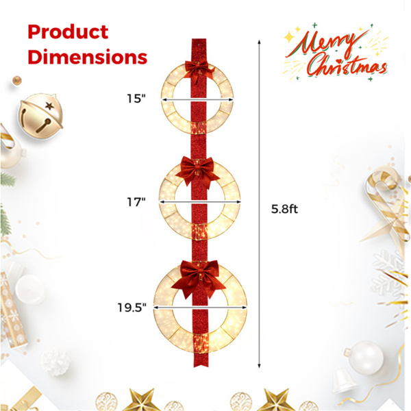 圣诞花环套装：3个节日花环，带450个LED，红丝带，IP44防风雨，无需组装，用于室内/室外装饰-4