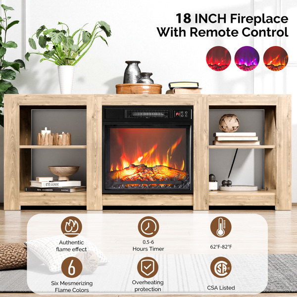  58寸橡木色双面交叉壁炉柜 149*40*60cm 18寸壁炉芯-5