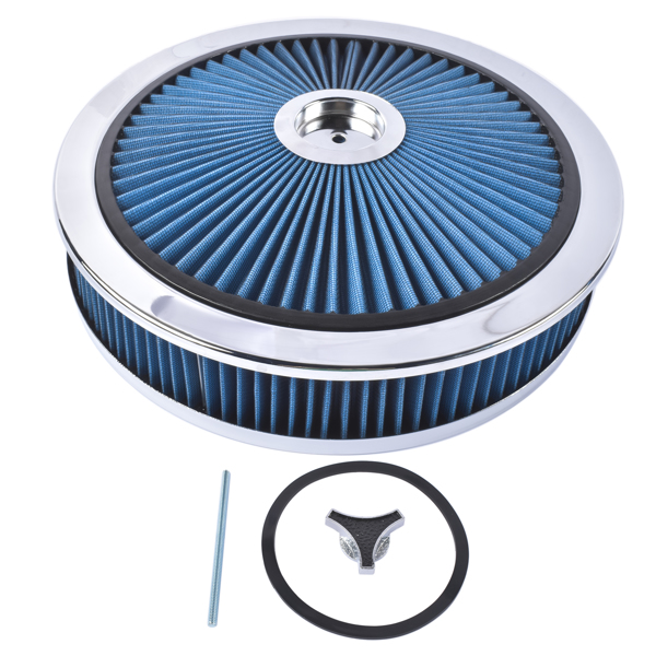 空气滤清器 14" x 3" Air Cleaner Set Super Flow Washable Element Blue Recessed Chrome Top-1