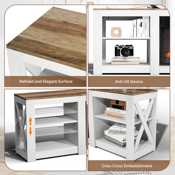 70寸水洗白色柜体+棕色台面双面交叉壁炉柜 177.8*34.5*60cm 23寸壁炉芯-4