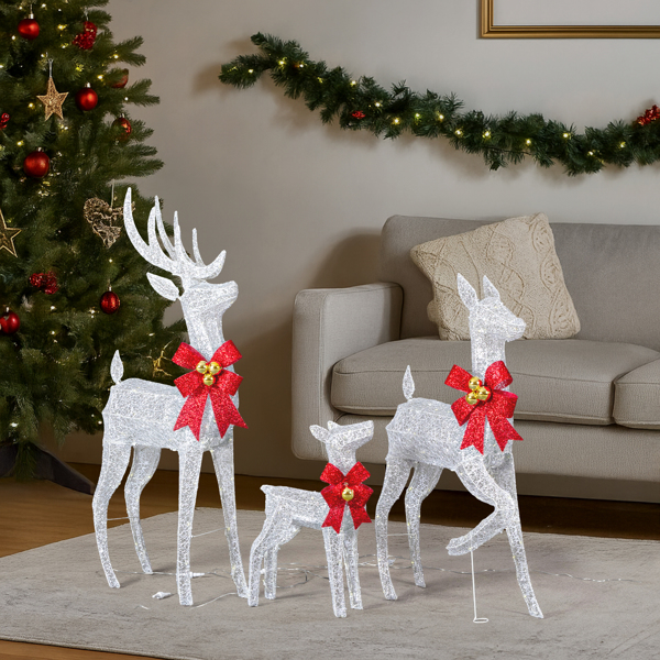 3pcs 4FT  银色 家庭麋鹿 210LED暖白灯 闪粉网纹布 圣诞灯饰麋鹿 30V 3.6W-11