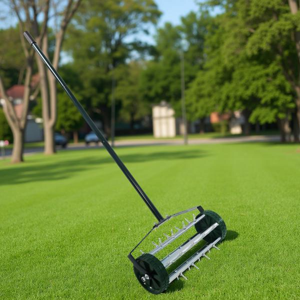 重型滚动草坪打孔机，旋转推齿草坪打孔机，带 3 件长钢手柄的尖刺土壤草坪打孔机园艺工具，用于花园庭院草坪维护，花园庭院旋转推--不支持self-pick up-10