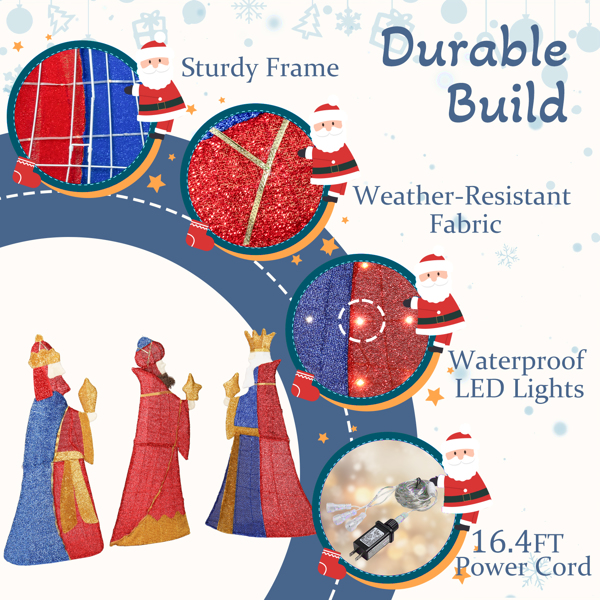 3pcs 42in 2D国王献礼 蓝红色 金葱布 159L暖白皮线灯  圣诞灯饰耶稣 4.5V 3.6W 美规-8
