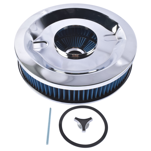 空气滤清器 14" x 3" Air Cleaner Set Super Flow Washable Element Blue Recessed Chrome Top-4
