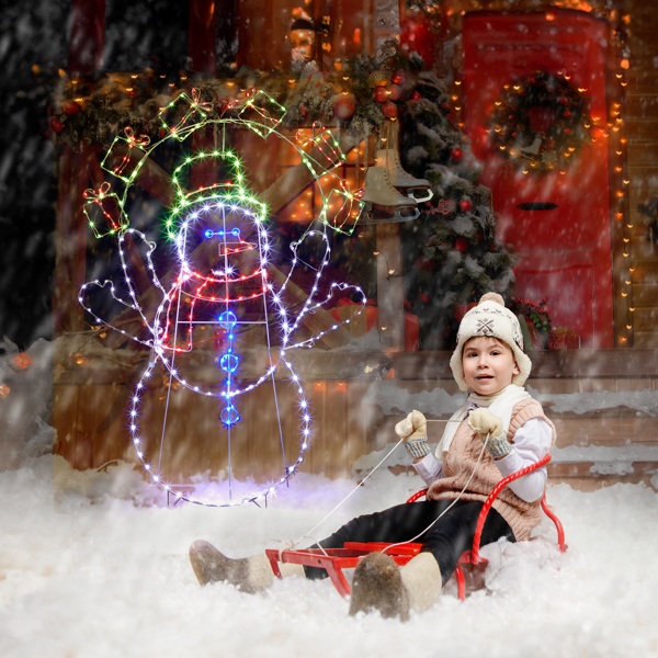 102*23*152cm  雪人扔礼盒  2D 多色灯 动态  圣诞灯饰雪人 4.5V 3.6W 美规-25