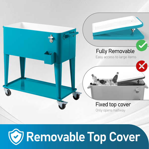 80QT 蓝绿色 冷冻保温推车 87.5*38.5*91cm 长方形 塑料箱体 铁脚管 冷冻保温-4