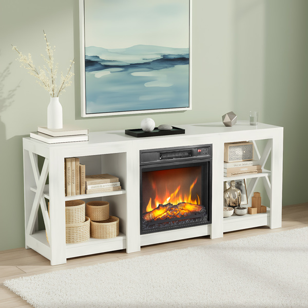 58寸白色双面交叉壁炉柜 149*40*60cm 18寸壁炉芯-7